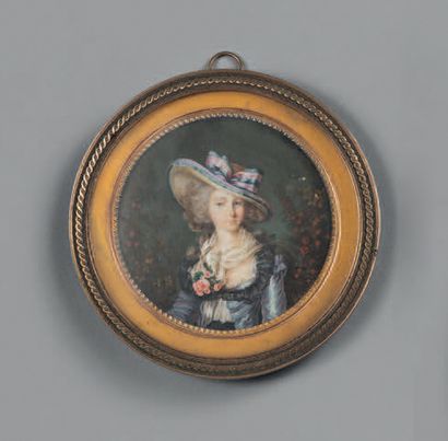 LE SUIRE Pierre - André Rouen 1742 - Paris (?) après 1791.
Portrait de femme au chapeau...