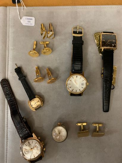 null Lot en métal comprenant : quatre bracelets de montre, une montre boule et quatre...