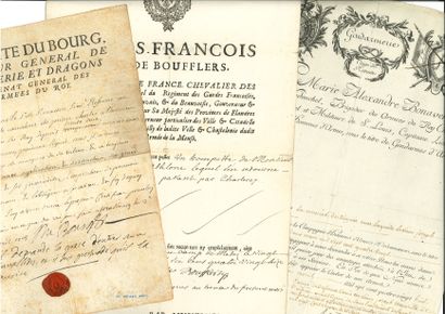 null MARÉCHAUX et OFFICIERS. 21 L.S. ou P.S., XVIIe-XVIIIe s. ; nombreux en-têtes...