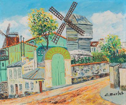 Élisée MACLET (1881 - 1962) Paris, Montmartre, the Moulin de la Galette.
Oil on canvas,...