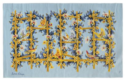 Simon CHAYE (né en 1930) Aviary.
Tapestry woven by the workshop Jane
Perathon workshop...