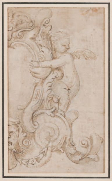 ECOLE FRANCAISE seconde moitié du XVIIe siècle Love embracing an ornament with foliage...