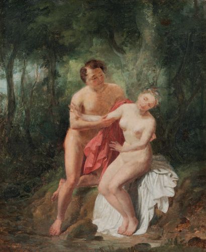 ECOLE FRANCAISE - Premier Tiers du XIXe siècle Daphnis et Chloé.
Huile sur toile...
