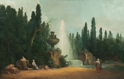 ROBERT Hubert (D'après) 1733 - 1808 Vue de parc.
Huile sur toile d'origine (au revers...