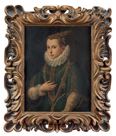 ECOLE ITALIENNE - Dernier Tiers du XVIe siècle Portrait à mi-corps d'une jeune princesse...