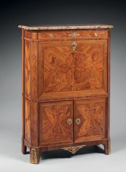 null Rosewood and inlaid desk with flap, opening to two drawers, two leaves and a...