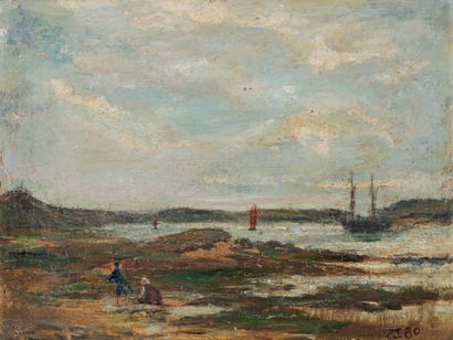 Émile JOURDAN (1860 - 1931) Fishermen at low tide, 1880.
Oil on canvas, signed with...