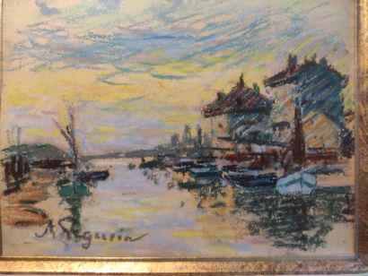 Auguste PEGURIER (1856 - 1936) Martigues, Sunset on the Canal Saint Sébastien, September...
