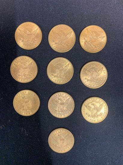 null Dix pièces d’or de 10 dollars (2x1882 ; 1886 ; 3x1897 ; 1898 ; 2x1899 ; 1906...