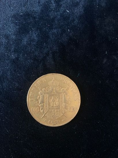 null Une pièce d'or de 100 francs Napoléon III (1855).
Poids: 32,20 gr.
(Usures)