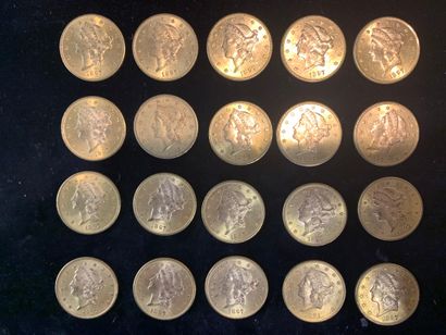 null Vingt pièces d’or de 20 dollars (1897).
Poids : 666,9 gr. 
(Usures)
