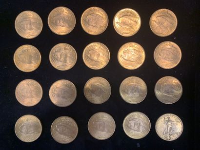 null Vingt pièces d’or de 20 dollars (1924).
Poids : 666,9 gr. 
(Usures)
