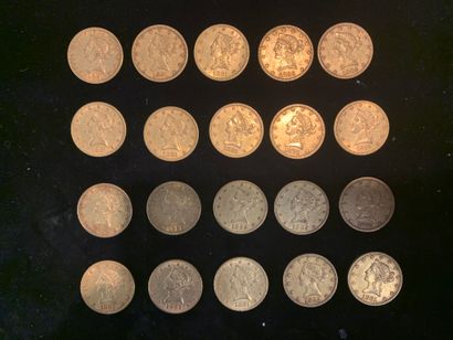 null Vingt pièces d’or de 10 dollars (12x1881 ; 7 x 1882 ; 1x1885). 
Poids : 332,4...