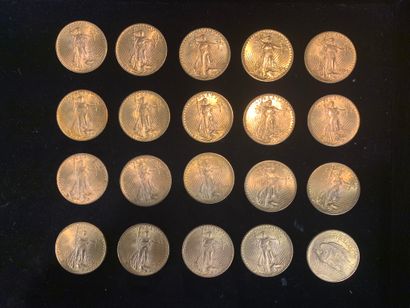 null Vingt pièces d’or de 20 dollars (1924).
Poids : 666,9 gr. 
(Usures)