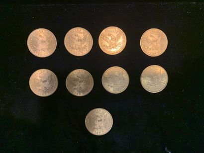 null Neuf pièces d’or de 10 dollars (1894 ; 3x1897 ; 1899 ; 1901 ; 1906 ; 2x1907)....