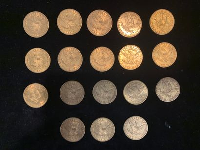null Dix-huit pièces d’or de 10 dollars (4x1886 ; 1896 ; 7x1900 ; 2x1902 ; 2x1903...