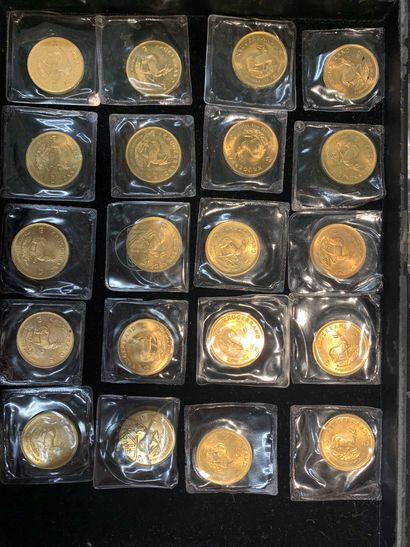 null Quarante cinq pièces d'or de Kruggerand Afrique du Sud
(1x 1971; 9x 1975; 3x1978;...