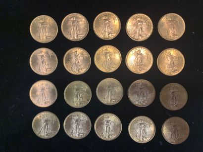 null Vingt pièces d’or de 20 dollars (1924 ; 19x1925).
Poids : 666,7 gr. 
(Usure...