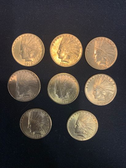 null Huit pièces d'or de 10 dollars (2x1910 ; 2x1913 ; 1914 ; 1915 ; 2x1926)
Poids:...