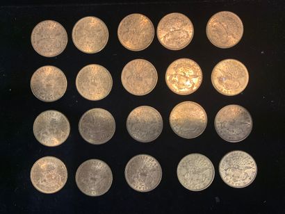 null Vingt pièces d’or de 20 dollars (7x1873 ; 1874 ; 3x1875 ; 1876 ; 5x1877 ; 2x1878...