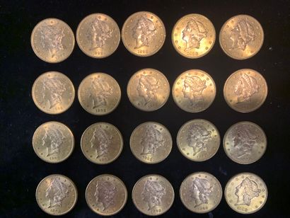 null Vingt pièces d’or de 20 dollars (1898).
Poids : 667,3 gr. 
(Usures)