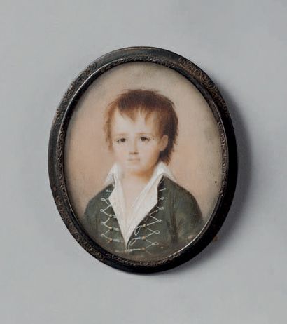 ECOLE FRANCAISE Première Moitié du XIXe siècle Portrait d'enfant aux cheveux bruns,...