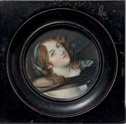 GREUZE Jean - Baptiste (D'après). 1725 - 1805 Portrait de jeune fille à la coiffure...