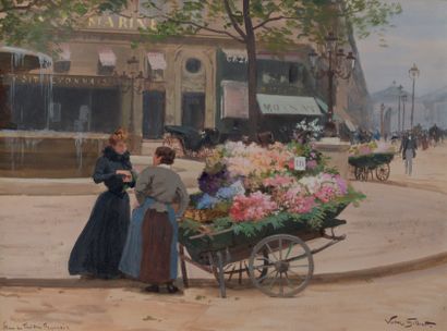 Victor Gabriel GILBERT (1847 - 1935) Place du Théâtre Français les marchandes de...