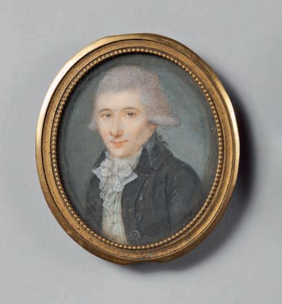 ECOLE FRANCAISE Vers 1790 Portrait d'homme à la perruque poudrée, vêtu d'un gilet...