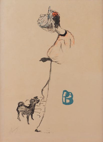 Pierre BONNARD (1867 - 1947) Femme au chien, affiche pour Le Salon des Cent. 1896.
Lithographie...