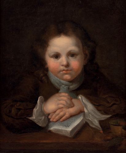 ECOLE FRANÇAISE de la fin XVIIIe siècle Jeune garçon au livre.
Huile sur toile (petites...
