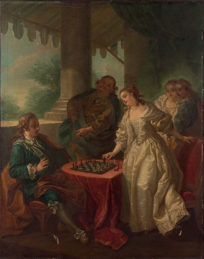 VAN LOO Charles Amédée Philippe. Rivoli 1719 - Paris 1795 Echec et Mat.
Huile sur...