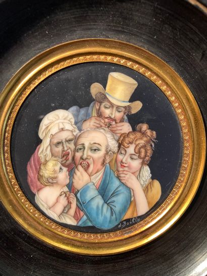 BOILLY Louis - Léopold (D'après). 1761 - 1845 Les Mangeurs de noix.
Miniature de...