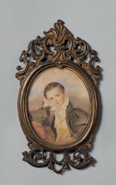 ECOLE FRANCAISE ROMANTIQUE. Première Moitié du XIXe siècle Portrait de jeune garçon...