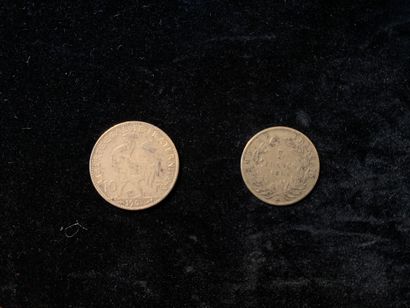 null Lot de deux pièces d'or comprenant:
- une pièce d'or de 5 francs Napoléon III
-...