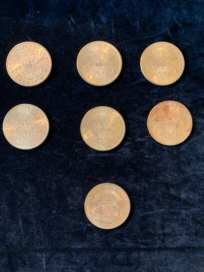 null Sept pièces d'or de vingt dollars Liberty (1874, 1897, 1900, 4 x 1904)
Poids:...