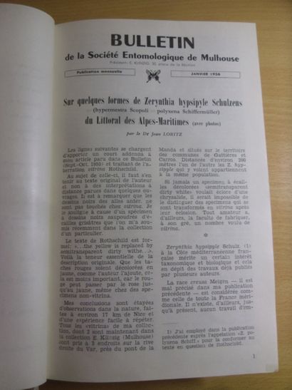 null Un ensemble de Bulletins de la société entomologique de Mulhouse reliés, 1956,...
