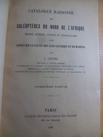 null Catalogue raisonné des coléoptères du nord de l'Afrique
Louis Bedel, tome 1,...