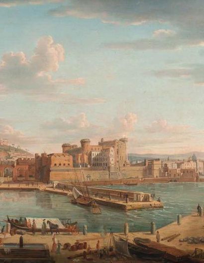 Hendrick Frans van LINT (Attribué à) (Anvers 1684-Rome 1763) Le port de Naples Huile...