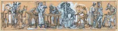 Luc Olivier MERSON (1846-1920) L'artisanat Dessin à l'encre rehaussé de gouache blanche,...