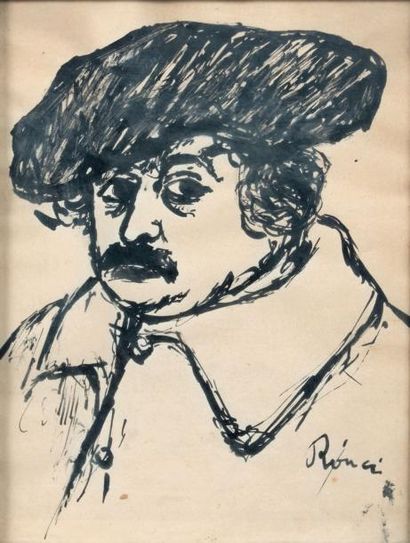 József Ripple RONAI (1861-1927) (Hongrois) Autoportrait présumé Dessin à l'encre,...