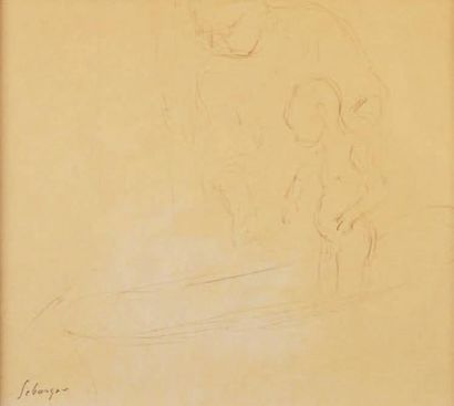 Henri LEBASQUE (1865 - 1937) L'enfant au tub dessin à l'encre, signé en bas à gauche...