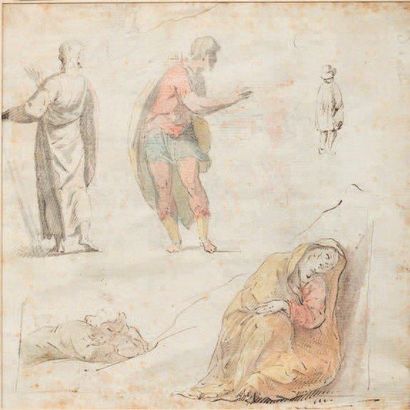 Jean DARET (Attribué à) (1613 ou 1615-1668) Ange soufflant dans sa trompe Plume,...