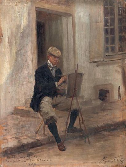 Léon Maxime Faivre (1856-1914) Le peintre Maurice Gras à son chevalet, 1898 Huile...