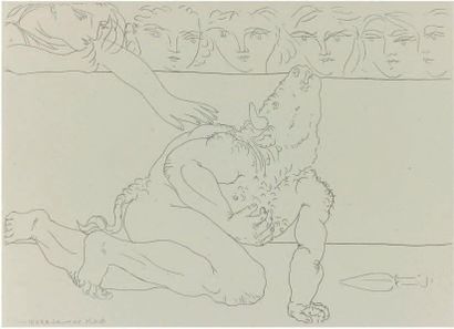 Pablo Picasso (1881-1973) Minotaure mourant. Planche 90 de la Suite Vollard. ( Bloch...