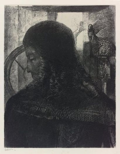 Odilon REDON (1840-1916) Le vieux chevalier. 1896 Lithographie sur chine appliqué...