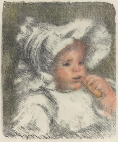 PIERRE - AUGUSTE RENOIR (1841-1919) L'enfant au biscuit. Lithographie en couleurs...