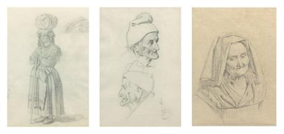 Ernst MEYER Altona 1797 - Rome 1861 2 - Deux études d'homme âge coiffé d'un bonnet...