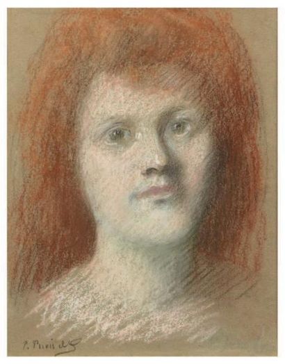 Pierre PUVIS de CHAVANNE Lyon 1824 - Paris 1898 Portrait de jeune femme rousse Pastel....