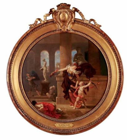 NICOLAS-ANTOINE TAUNAY (Paris 1755-1830) L'Amour et la Folie Toile de forme circulaire....
